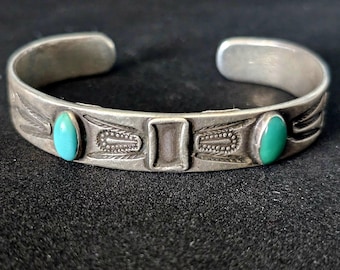 1930s Worn Turquoise Silver Cuff Old Pawn Fits 6 1/4" wrist JB 136