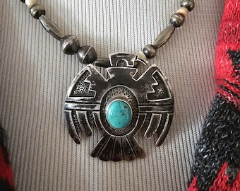 Graphic Thunderbird Sterling Necklace Vintage 1970s Old Pawn JN 716