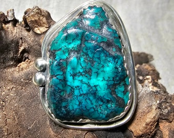 Big Rugged Blue Turquoise Vintage Native Statement Ring Size 11 Old Pawn