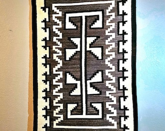Two Grey Hills Whites and Blacks Navajo Rug C1970s Great Old Condition Handwoven Western Decor