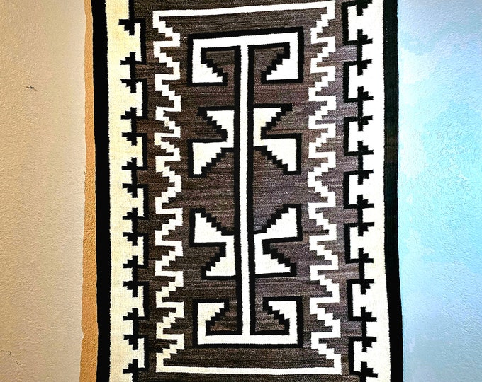 Featured listing image: Two Grey Hills Whites and Blacks Navajo Rug C1970s Great Old Condition W 163