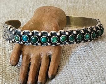 Beautiful Harvey Era Stacker Cuff Cerillos Turquoise Sterling Native Made Vintage Old Pawn