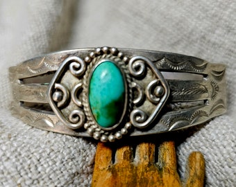 Harvey Era Cuff with Lovely Blue Natural Turquoise Sterling Native Made Vintage Old Pawn