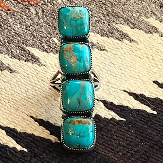 Dramatic Bisbee Statement Ring 4 Large Stones Nat… - image 1