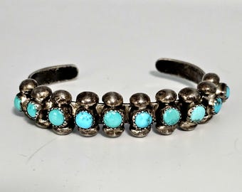 Zuni Sleeping Beauty Turquoise Vintage Native Cuff Old Pawn. 6 3/8" wrist JB 947