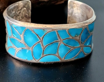 Vintage Blue Turquoise Sterling Silver Cuff Bracelet by Alice Leekya Homer 6 1/2"  JB 161