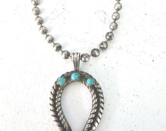 Naja Necklace Turquoise Silver Beads Old Pawn Sterling. C1950s. JN 701
