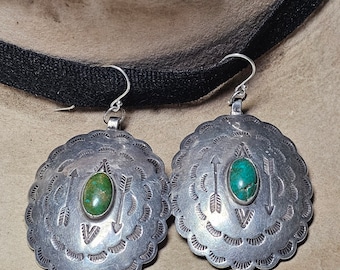 Old Pawn Silver Turquoise Concho Vintage   Earrings