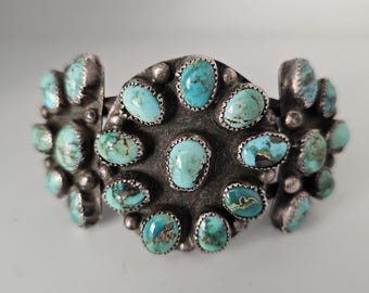 Big Old Zuni Cluster Natural Turquoise Vintage Native Cuff Old Pawn fits 7" wrist JB 957