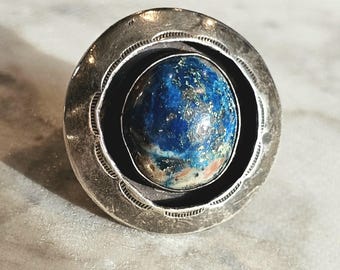Lapis Vintage Native Ring Sterling Silver Old Pawn Size 7 1/2 JR 401