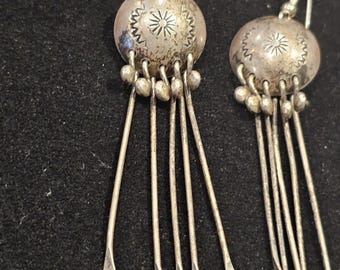 Unusual Vintage Silver Dangle Earrings Native Old Pawn. # JE 613