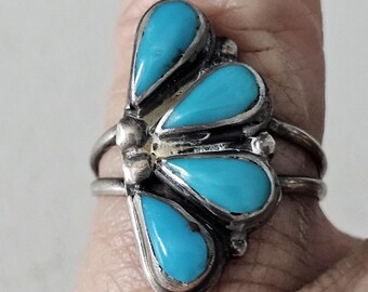 Pretty Blue Turquoise Zuni Vintage Native Ring Old Pawn Size 8. JR 290