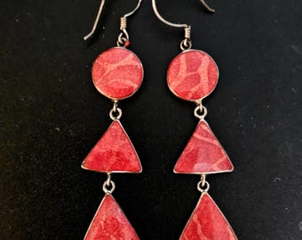 Red Agate 2 1/2" Silver Vintage Earrings JE 599