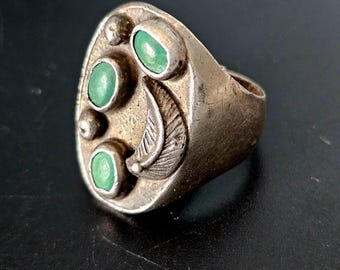 3 Green Turquoise Cast Silver Vintage Ring Size 11 Old Pawn JR 228