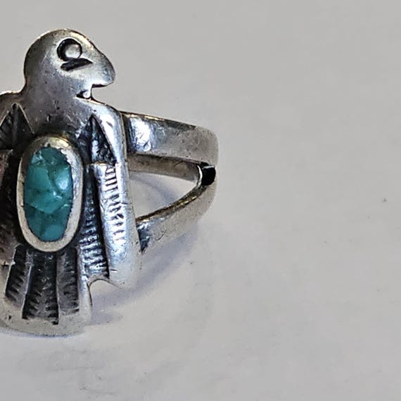 1940s Thunderbird Shape Vintage Ring Blue Turquoi… - image 2