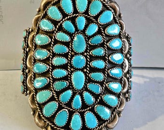 Big Long Old Zuni Cluster Turquoise Vintage Native Cuff Old Pawn fits 6 1/2" wrist JB 965