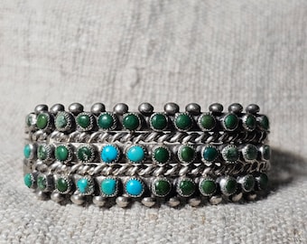 3 Row Zuni Snakeye Turquoise Vintage Native Cuff Old Pawn