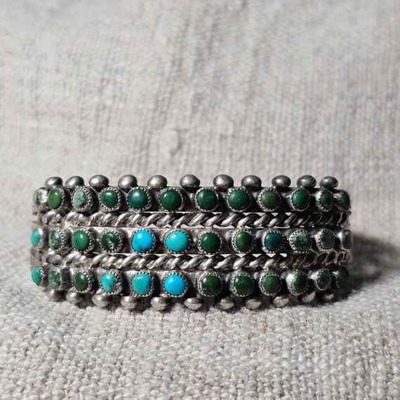 3 Row Zuni Snakeye Turquoise Vintage Native Cuff O