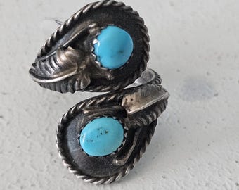 Blue Turquoise Bypass Vintage Sterling Band Old Pawn Size 6 1/2 JR 674