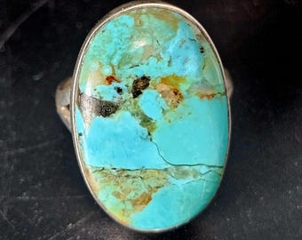 Vintage Blue Turquoise Sterling Silver Native Ring  Size 8 1/2 JR 446