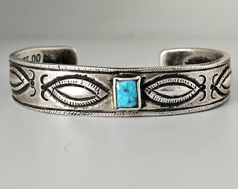 Jock Favour Ingot Silver and Turquoise Native Cuff Bracelet  Coin Silver. 7" wrist. JB 953
