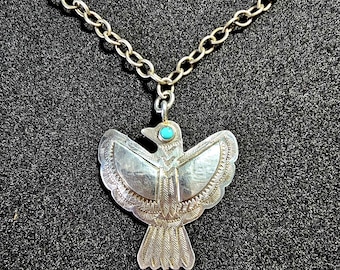 1930s Silver & Turquoise Thunderbird Necklace Vintage Old Pawn JN 806