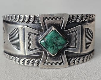 Vintage Silver Native Turquoise Cuff Old Pawn 7" wrist  JB  83