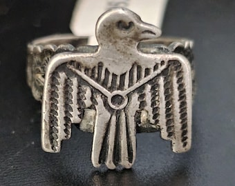 Silver Thunderbird Vintage Ring Sterling Old Pawn Size 8 JR 338