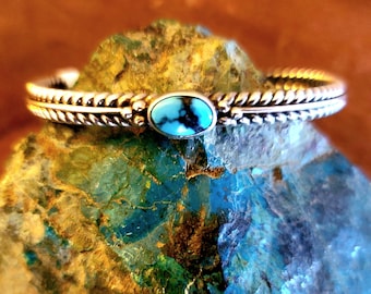 Native Made Twisted Silver Stacker Bracelet with Beautiful Turquoise