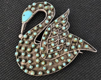 1940s Swan Zuni Sterling Vintage Pin Pendent Old Pawn  JP 199