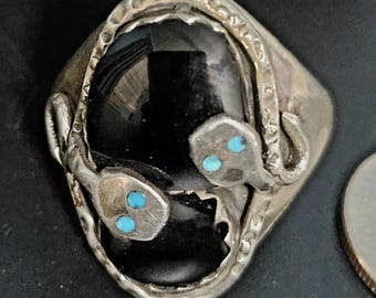 Onyx Effie Vintage Snake Ring Sterling Native Size 13 Old Pawn JR 403