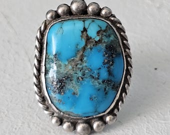 Beautiful Blue Turquoise Vintage Ring Old Pawn Size 9 JR 235