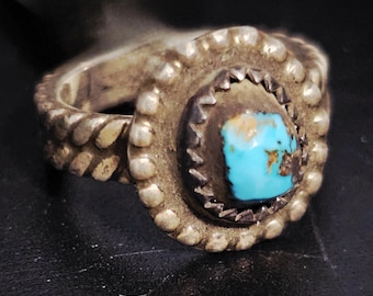 Blue Turquoise Stone Vintage Ring Old Pawn Size 4 JR 880