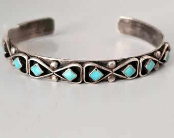 Zuni Shadowbox Blue Turquoise Vintage Stacker Cuff Old Pawn. 6 1/4" wrist JB 962