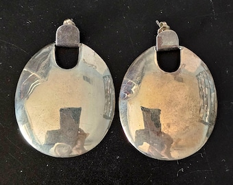 Sterling '70s Disc Vintage Silver Earrings . # JE 608