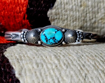 Gorgeous Blue Turquoise on this Man Size Silver and Turquoise Old Pawn Cuff Bracelet Native American 8 1/2" wrist
