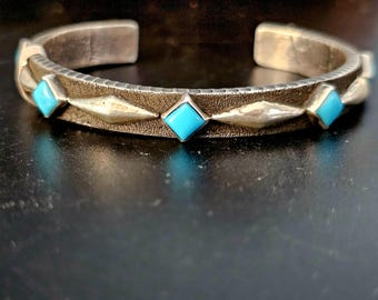 Tufa Cast Turquoise Cuff Native Sterling Old Pawn fits " wrist JB 984