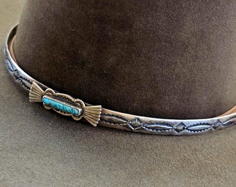 Solid Sterling Turquoise Hatband Old Pawn. JH 151