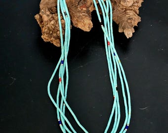 5 Strand Heishi Turquoise Necklace Old Pawn Sterling. C1970s JN 763