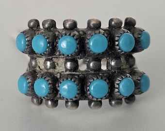 Blue Turquoise Double Row Zuni Vintage Sterling Band Old Pawn Size 3 1/2 JR 929