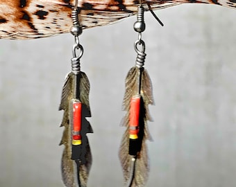 Feather Vintage Dangle Earrings Coral Onyx Sterling Old Pawn