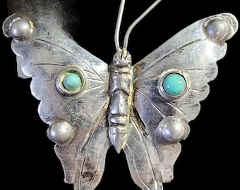 Butterfly Silver Turquoise Pin Vintage # JP 181
