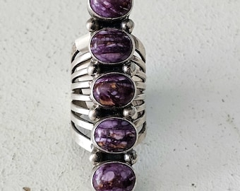 Glamorous Purple Sodalite Vintage Native Statement Ring 5 Large Stones Old Pawn Size 6. JR 959