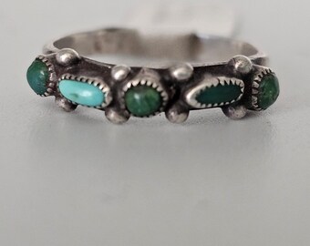 Zuni Green Turquoise Dot Dash Vintage Sterling Band Old Pawn Size 5 1/2 JR 27