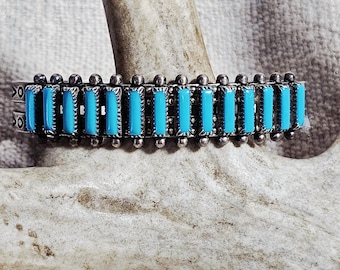 1940s Vintage Zuni Needlepoint Turquoise Stacker Bracelet Old Pawn  6 1/4" wrist. JB 277