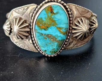 A. Tsosie Turquoise Cuff Vintage Native  Old Pawn fits 6 3/4" wrist. JB 959