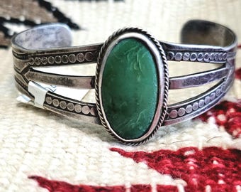 1930s Green Turquoise Harvey Era Sterling Native  Vintage Cuff JB 246 6 3/4" wrist