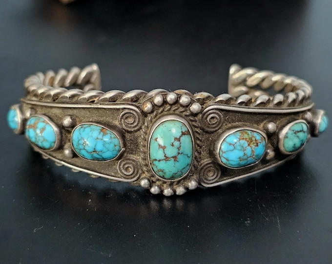 Featured listing image: Vintage Blue Turquoise Sterling Silver Cuff Bracelet 7" wrist JB 220
