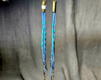 6 1/2" Kingman Turquoise Beaded Dangle Earrings Native Made