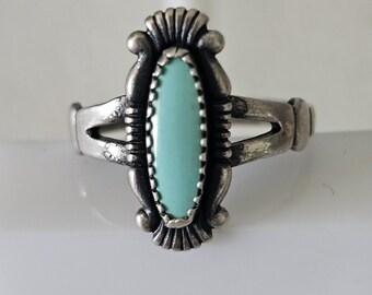 Tiny Blue Turquoise Native Ring Sterling Silver Size 4 Old Pawn JR 278